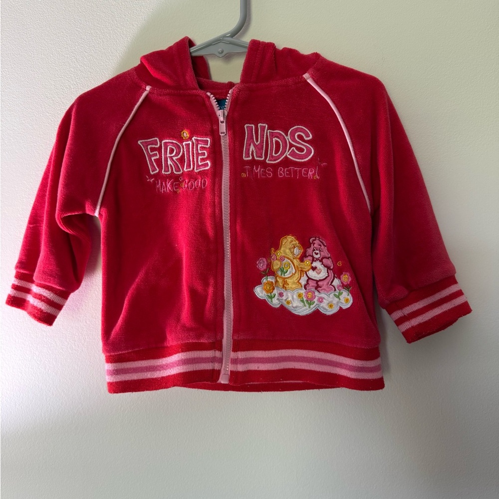 Vintage Care Bears Zip-Up Hoodie with Pink Zipper